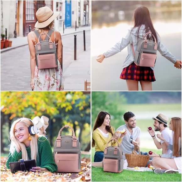 Women Pink & Grey Stylish Waterproof Mini Backpack with USB Port main image 5